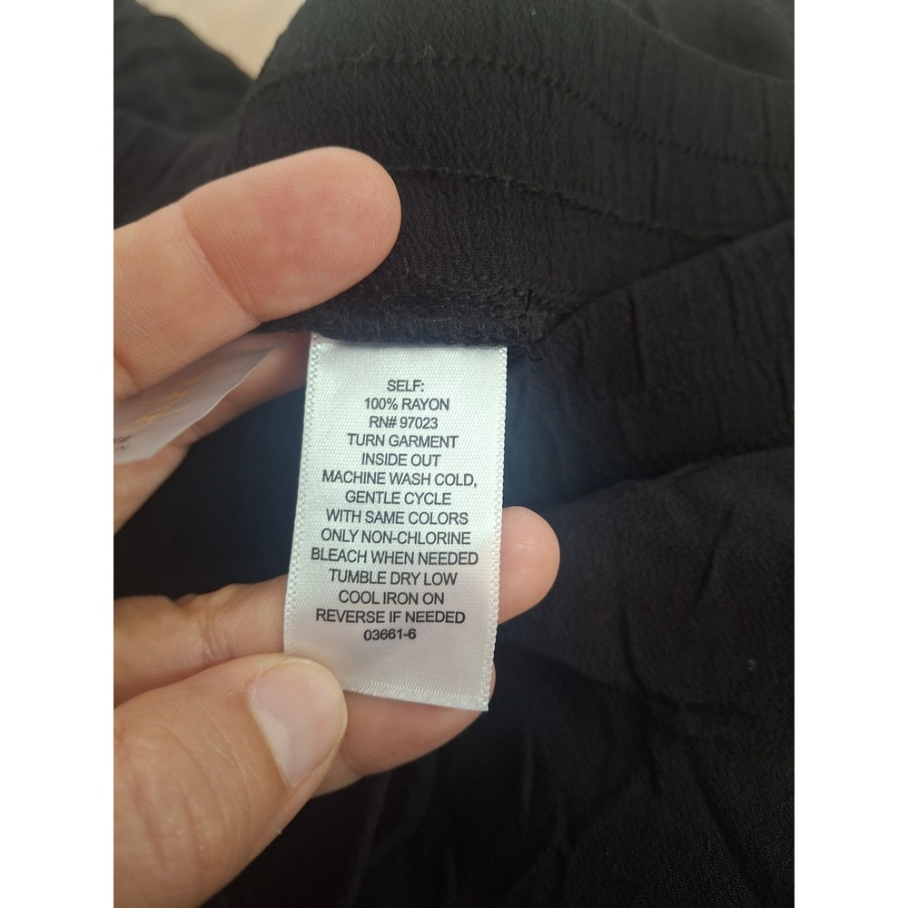 Mynah Black Wide Leg Tulip Pants XL Rayon Elastic Waist Cropped Flowy Trousers - Picture 5 of 5